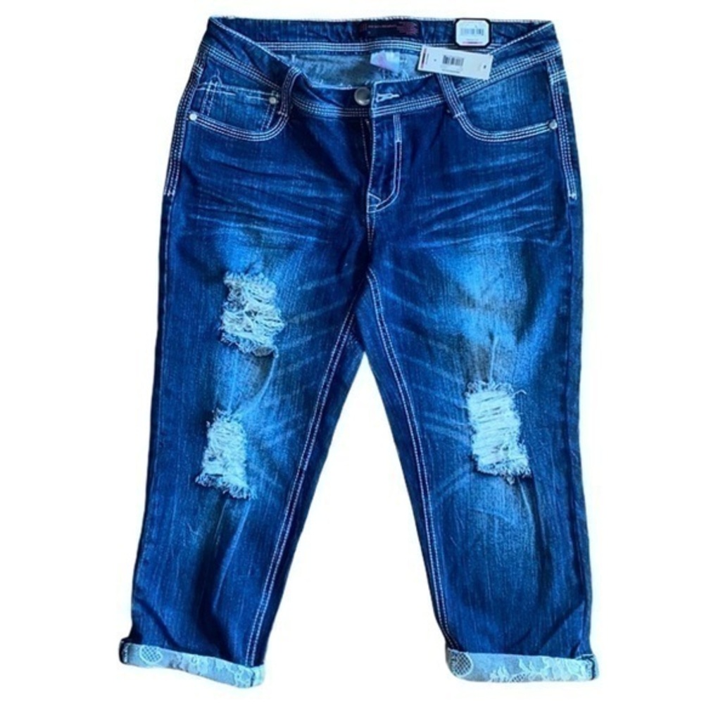 NOBO juniors destructed crop jeans, dark blue